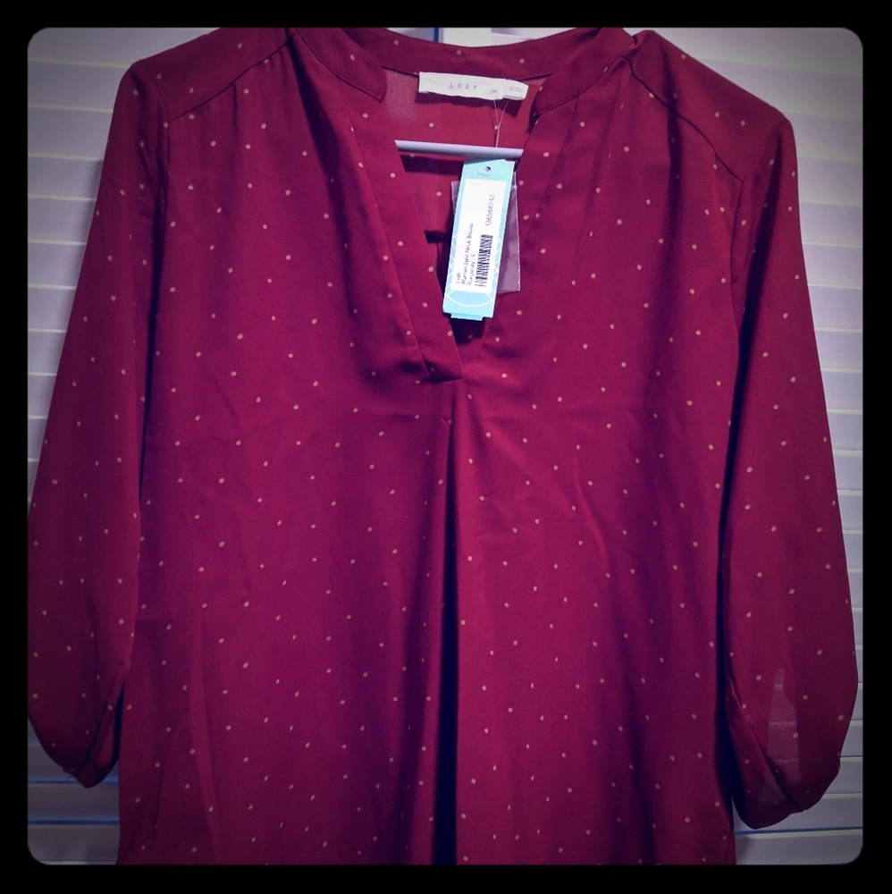 Stitch fix Lush split neck blouse nwt red polkadot
